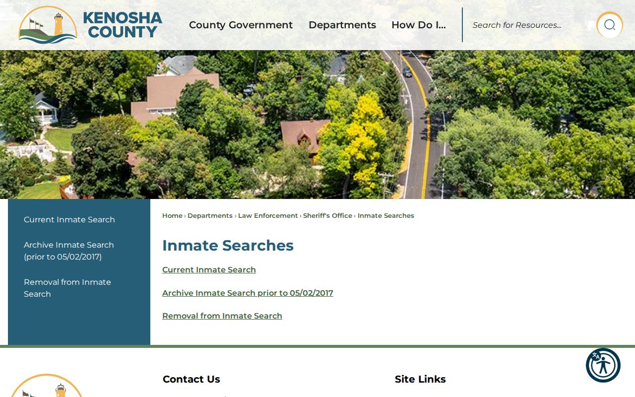 Kenosha County official inmate-search page for booking records