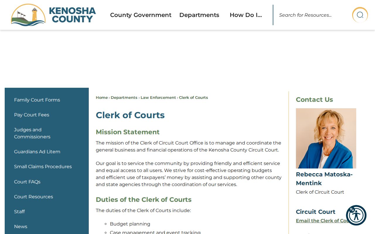 Kenosha County warrant and court record support at the Clerk of Courts
